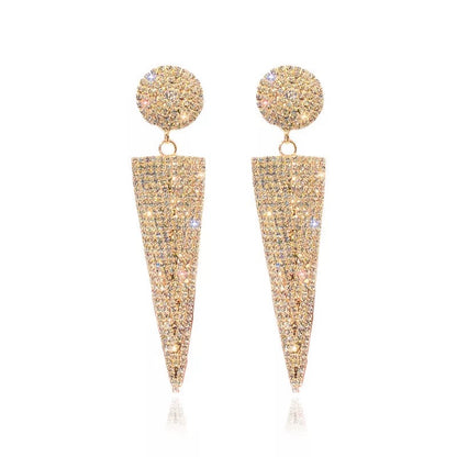 Long Glamorous Statement Crystals Rhinestone Triangle Earrings
