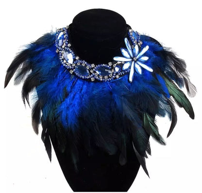 Sparkling Crystal Rhinestone And Feathers Pendant Choker Necklace