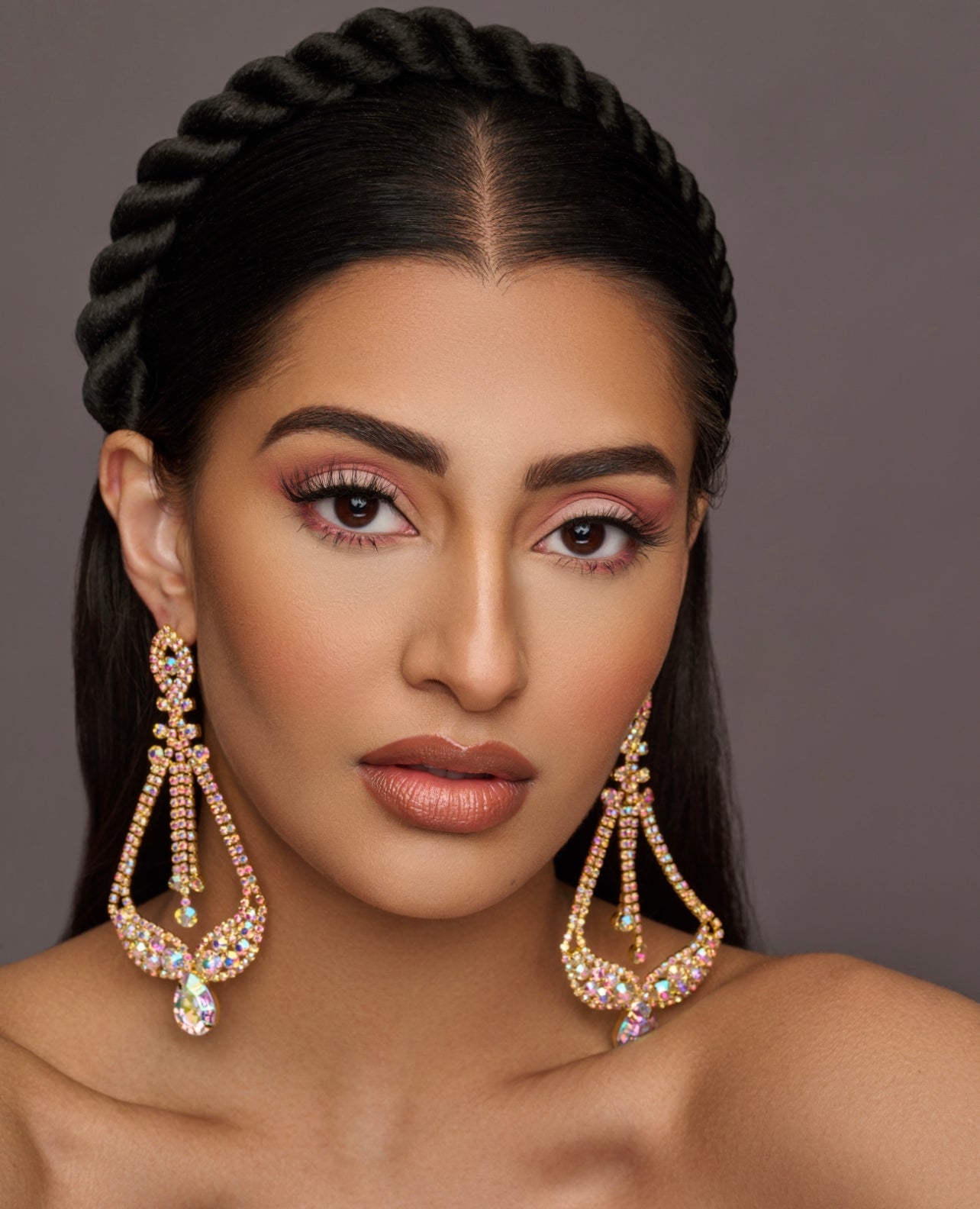 Elegant AB Colours Diamante Rhinestone Stud Dangle Earrings - Fatisha Boutique