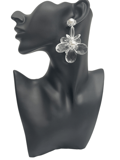 Elegant Clear Acrylic Flower Dangle Earrings – Lightweight Pearl Stud Statement Jewellery for Women - Fatisha Boutique
