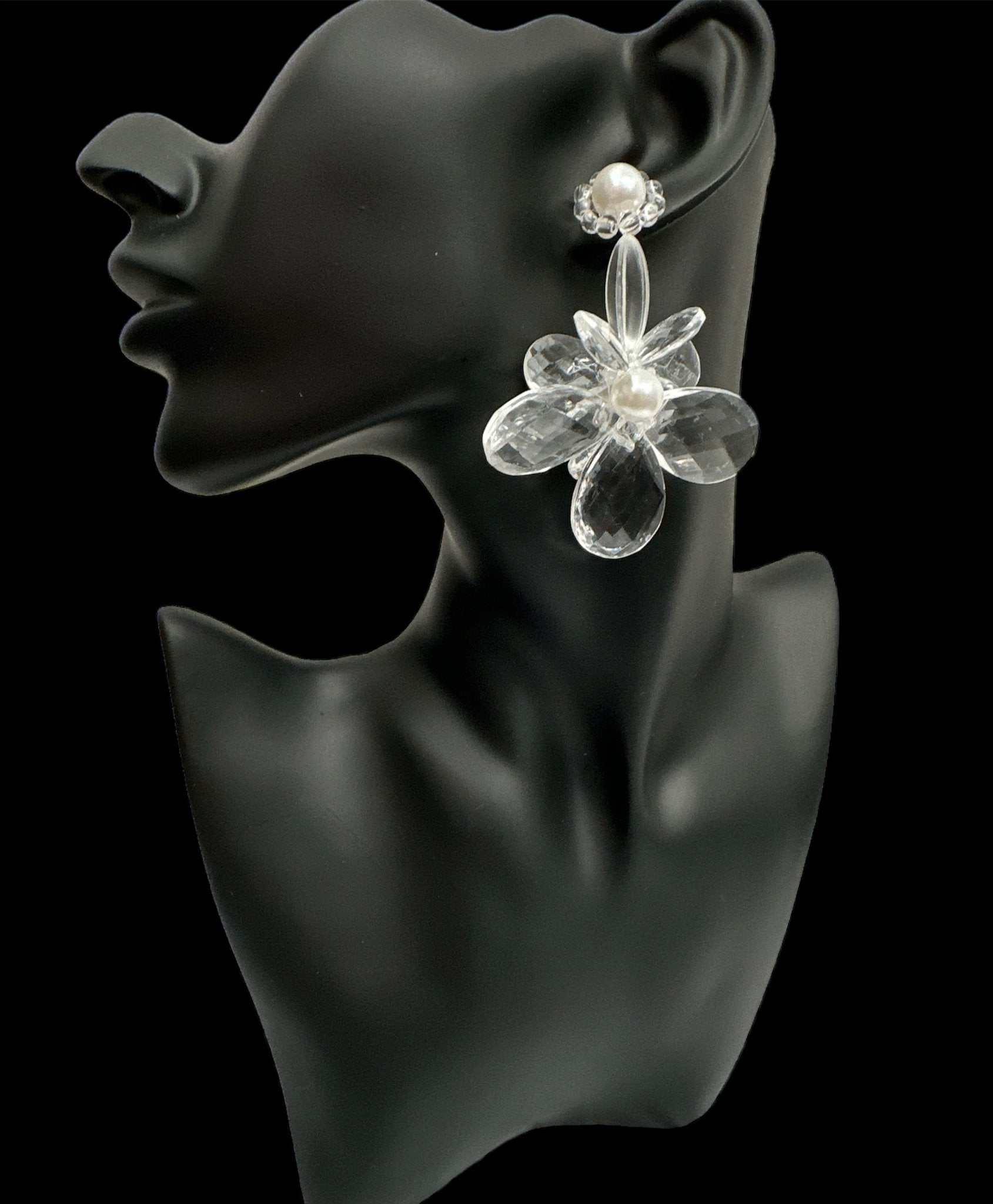 Elegant Clear Acrylic Flower Dangle Earrings – Lightweight Pearl Stud Statement Jewellery for Women - Fatisha Boutique