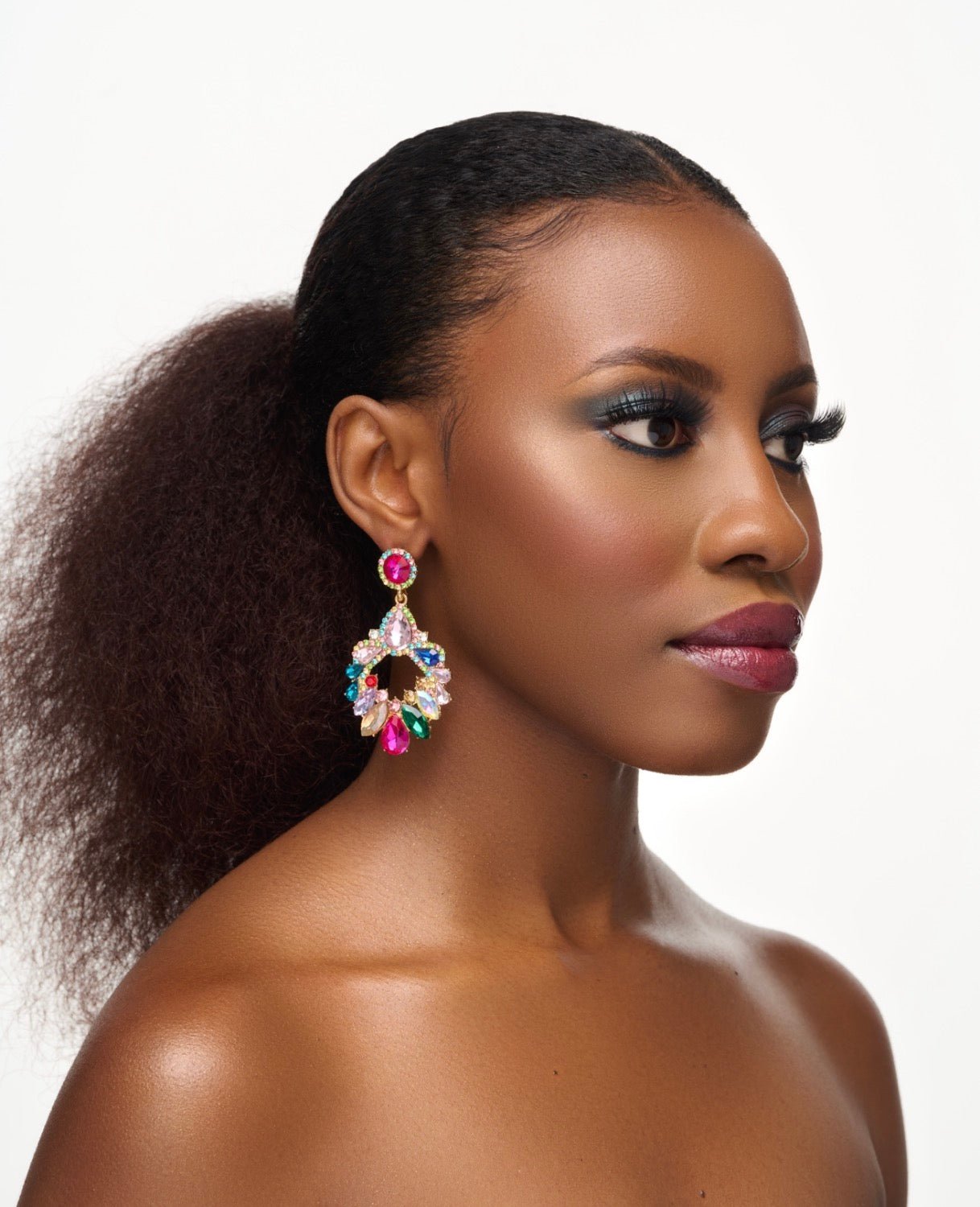 Elegant Multicolour Rhinestones Teardrop Statement Dangle Earrings - Fatisha Boutique