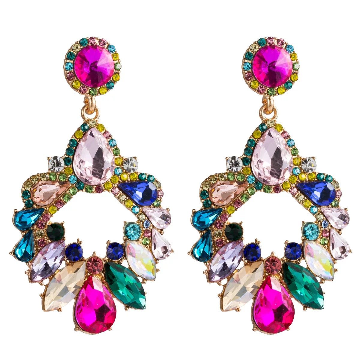 Elegant Multicolour Rhinestones Teardrop Statement Dangle Earrings - Fatisha Boutique
