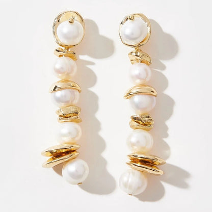 Elegant Pearl Drop Earrings – Classic Gold and Pearl Dangle Earrings for Special Occasions - Fatisha Boutique