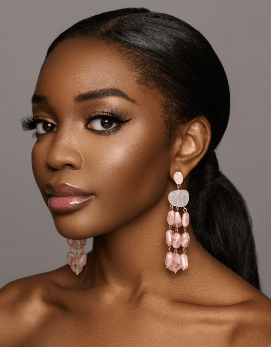 Elegant Pink Long Drop Earrings – Delicate Layered Dangle Earrings for Women - Fatisha Boutique