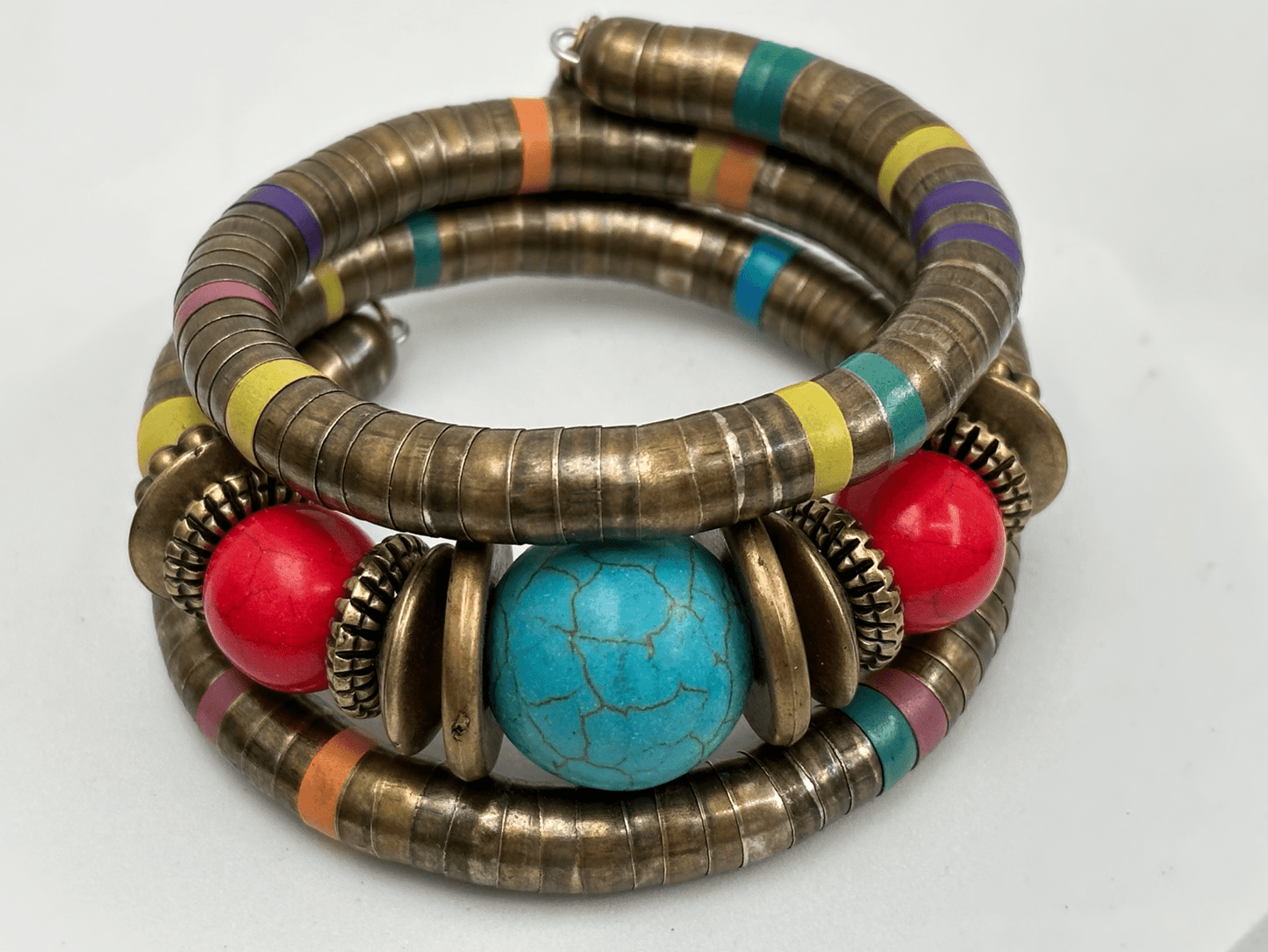 Exotic Retro Ethnic Tribal Resin Beaded Bangle Bracelet Cuff - Fatisha Boutique