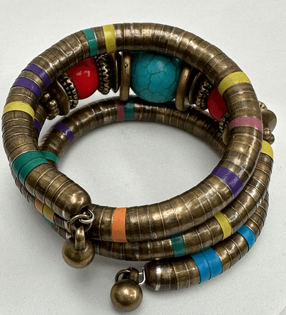 Exotic Retro Ethnic Tribal Resin Beaded Bangle Bracelet Cuff - Fatisha Boutique