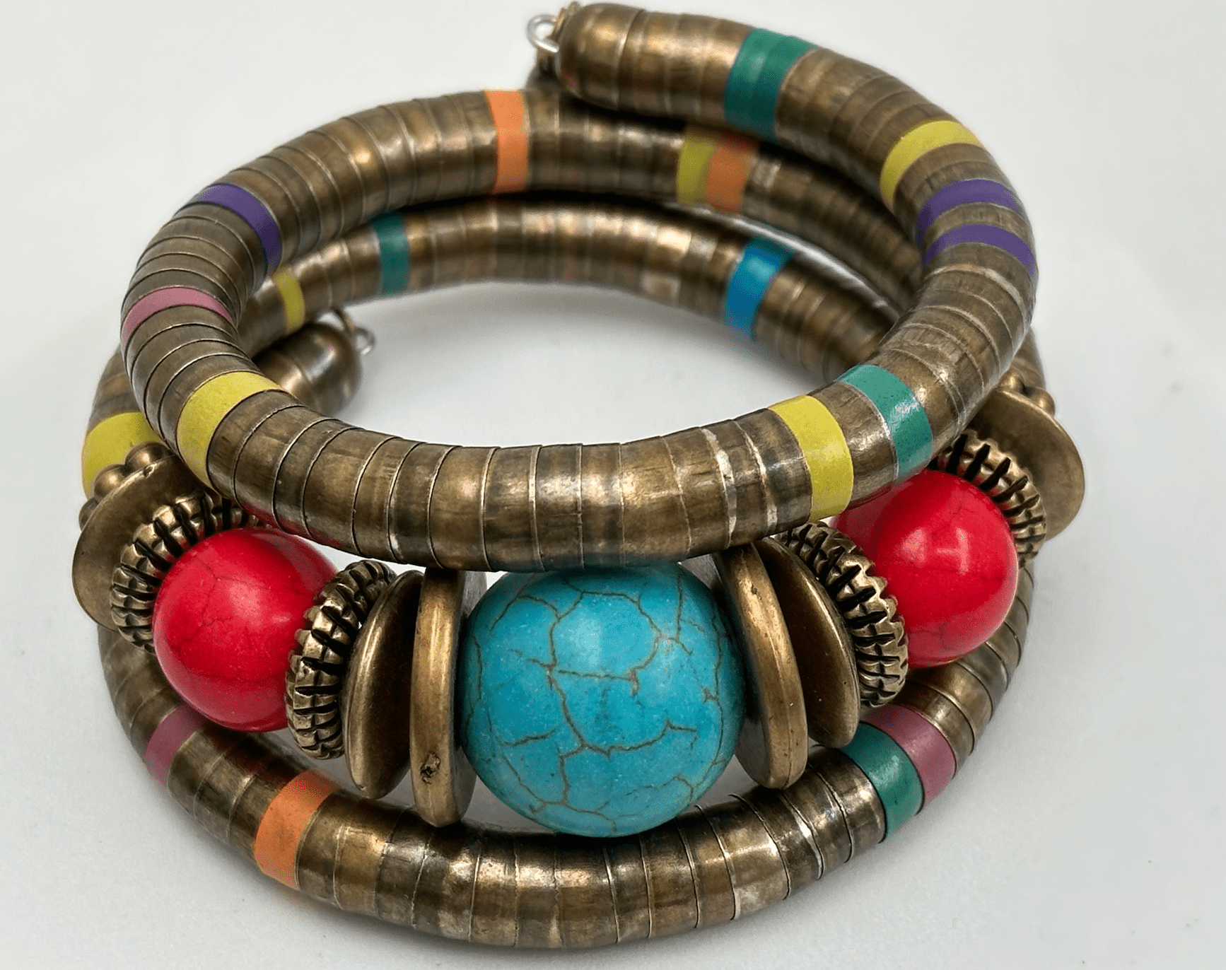 Exotic Retro Ethnic Tribal Resin Beaded Bangle Bracelet Cuff - Fatisha Boutique