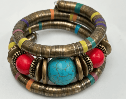 Exotic Retro Ethnic Tribal Resin Beaded Bangle Bracelet Cuff - Fatisha Boutique