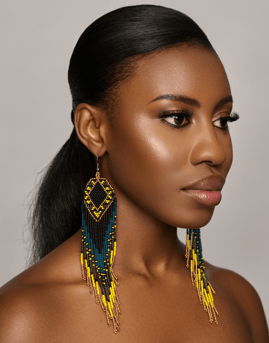 Extra Long Elegant Authentic African Ethnic Statement Dangle Tassel Earrings - Fatisha Boutique