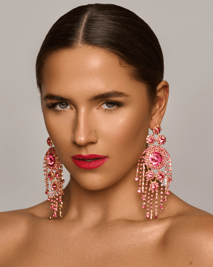Glamorous Luxury Crystal Chandelier Drop Tassels Statement Earrings - Fatisha Boutique