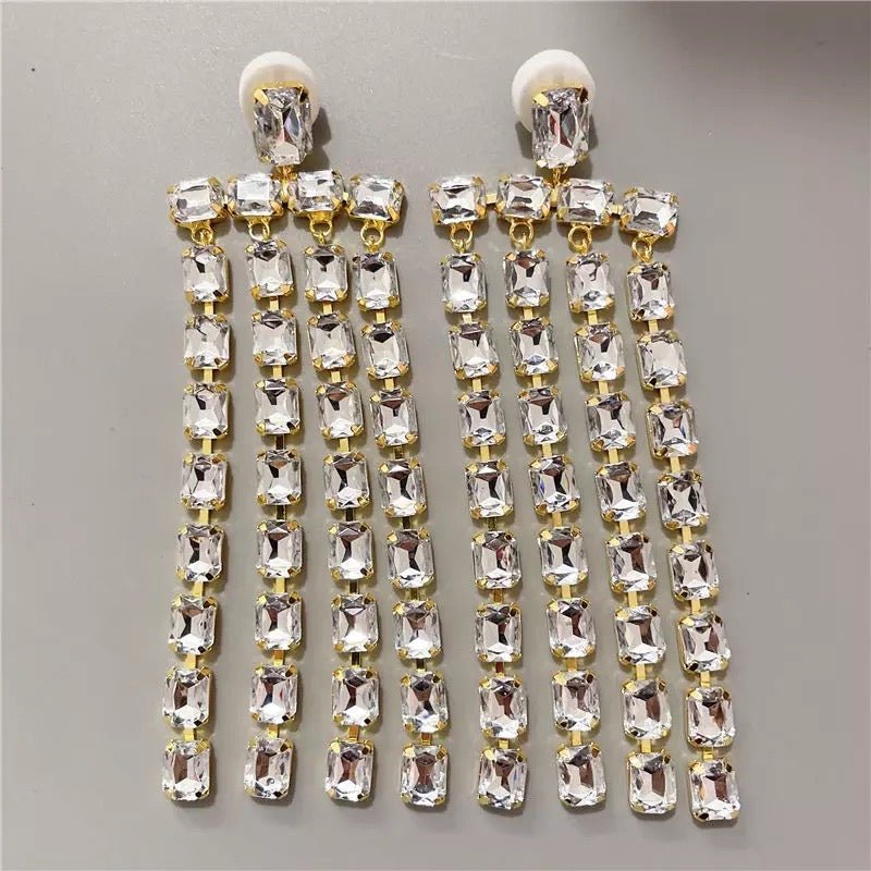 Glamorous Multi - Strand Statement Luxury Crystal Chandelier Drop Earrings - Fatisha Boutique
