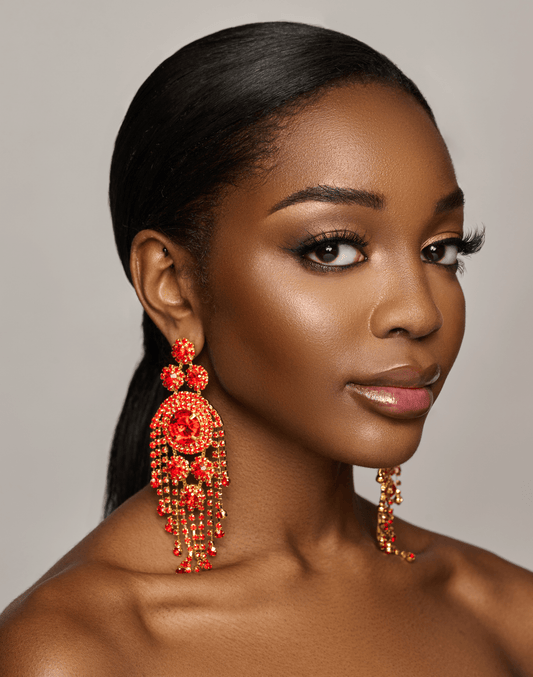 Glamorous Statement Crystal Diamante Rhinestone Long Tassel Earrings - Fatisha Boutique
