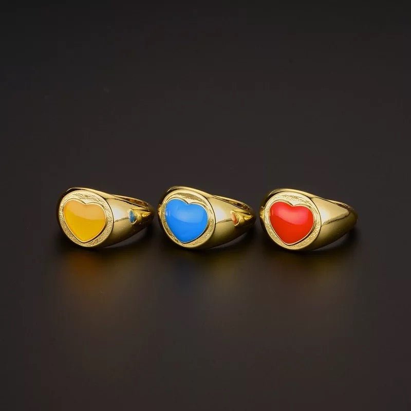 Gold Plated Heart Shaped Pastel Statement Rings - Fatisha Boutique