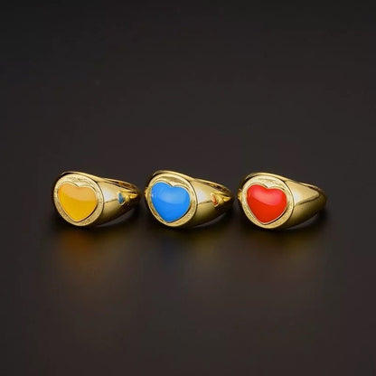 Gold Plated Heart Shaped Pastel Statement Rings - Fatisha Boutique
