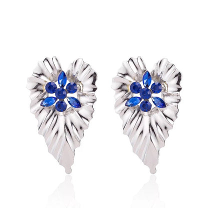 Gold Plated Leaf shaped Design Centred Rhinestone Stud Earrings - Fatisha Boutique