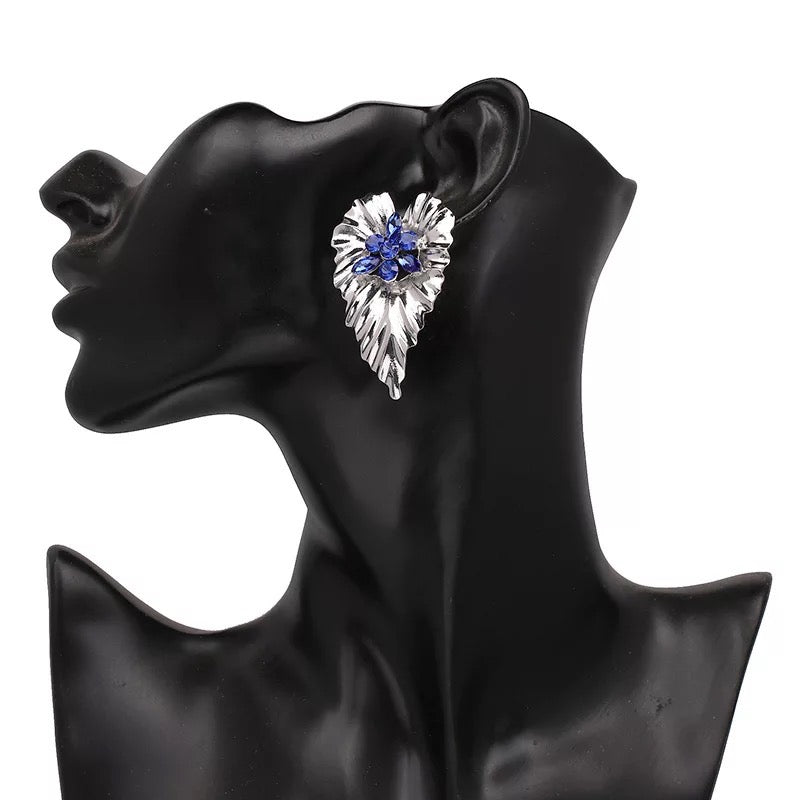 Gold Plated Leaf shaped Design Centred Rhinestone Stud Earrings - Fatisha Boutique