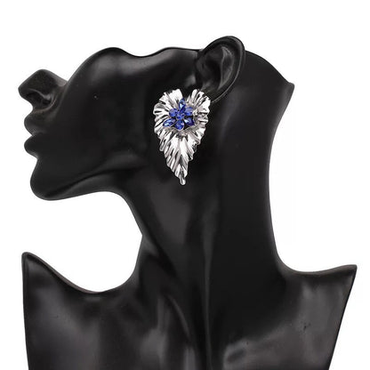 Gold Plated Leaf shaped Design Centred Rhinestone Stud Earrings - Fatisha Boutique