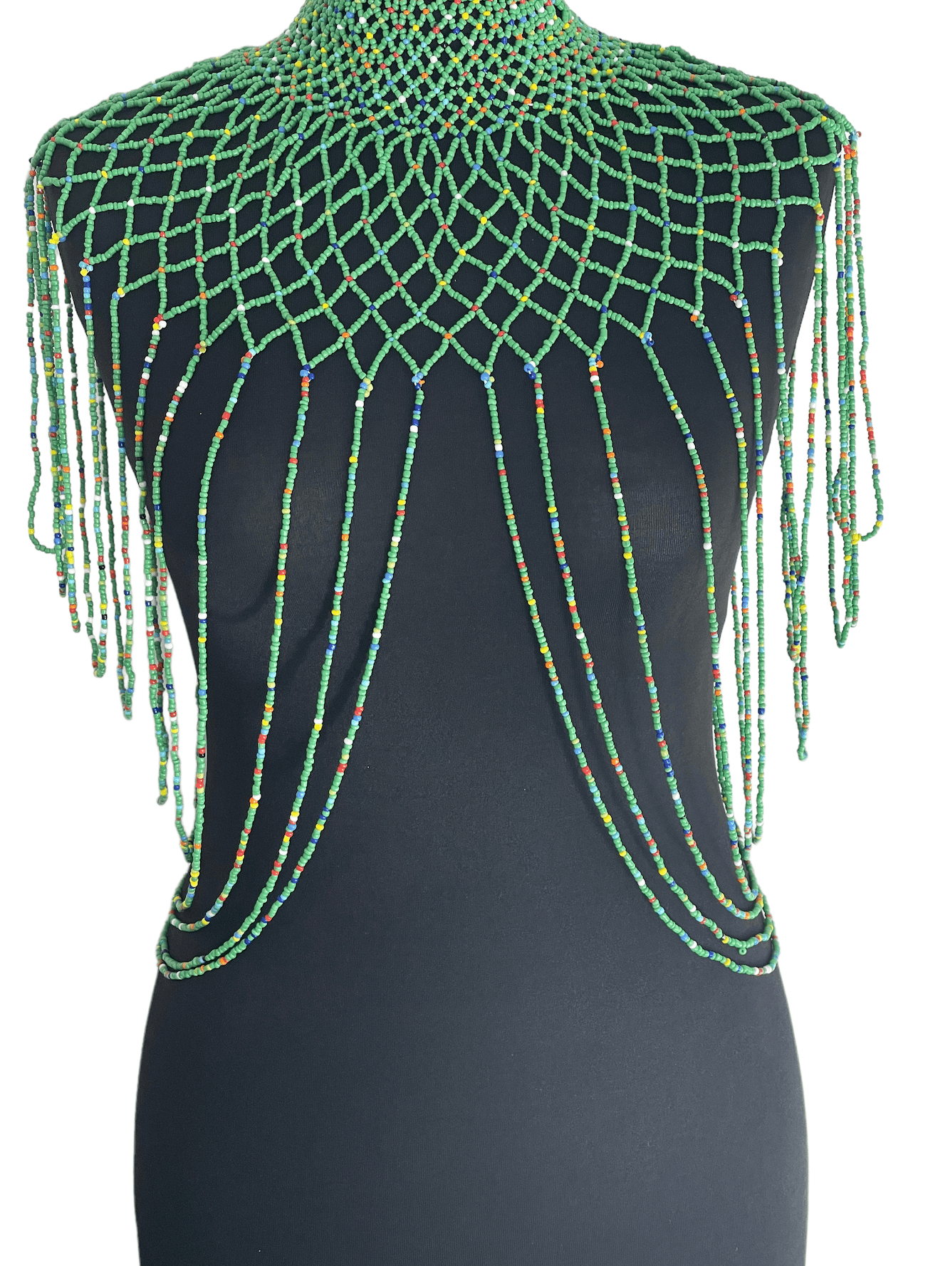 Green Authentic Maasai Zulu Ethnic Beaded Collar Shoulder Body Jewellery - Fatisha Boutique