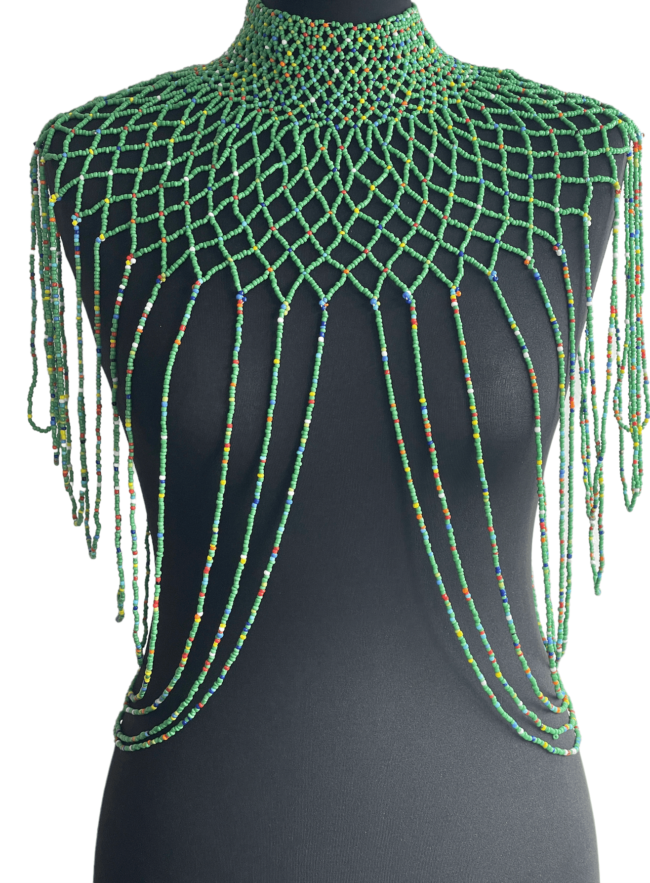 Green Authentic Maasai Zulu Ethnic Beaded Collar Shoulder Body Jewellery - Fatisha Boutique
