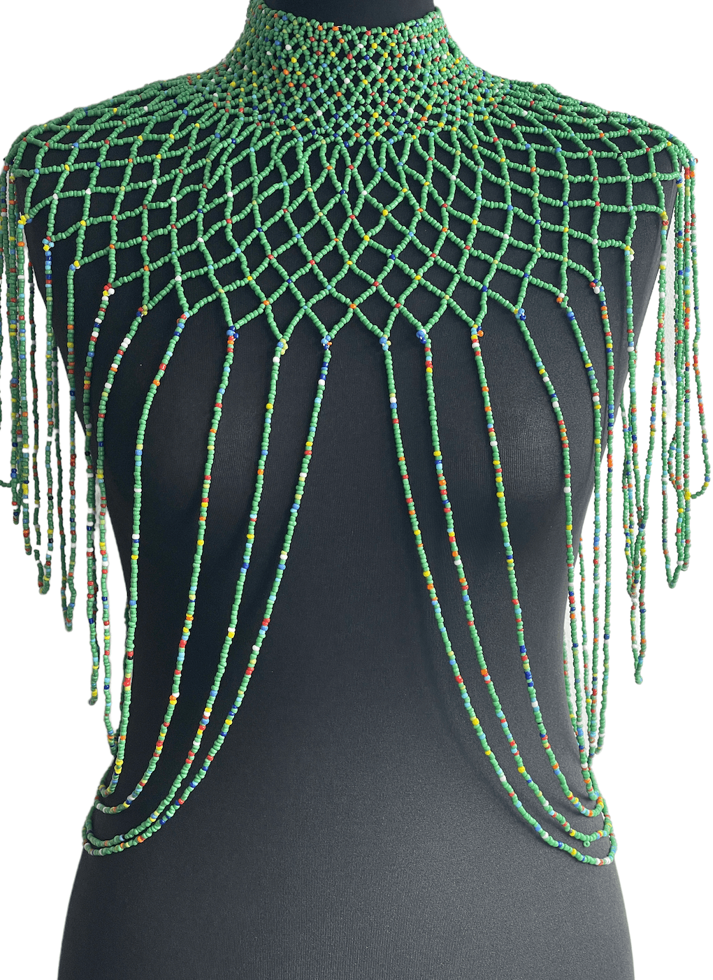 Green Authentic Maasai Zulu Ethnic Beaded Collar Shoulder Body Jewellery - Fatisha Boutique