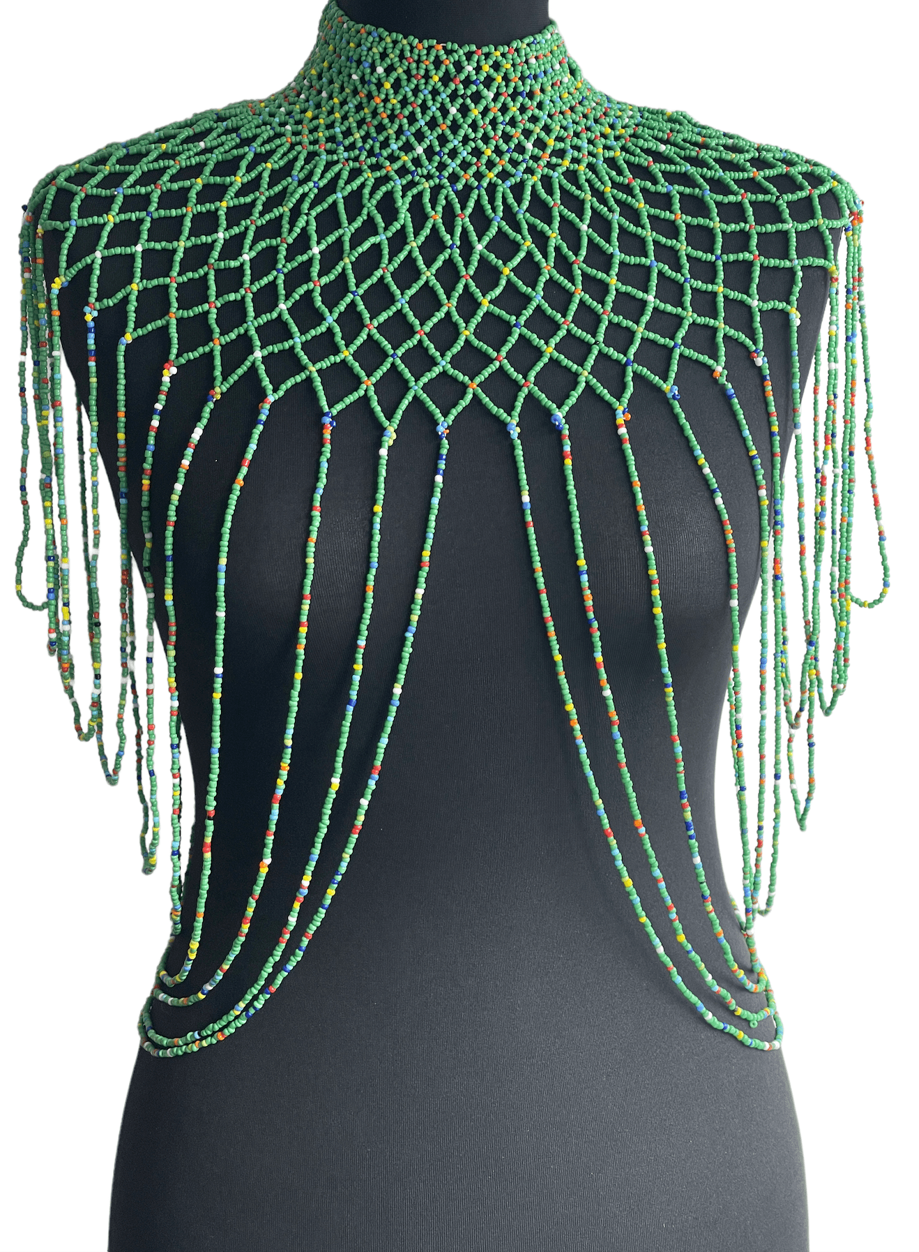 Green Authentic Maasai Zulu Ethnic Beaded Collar Shoulder Body Jewellery - Fatisha Boutique
