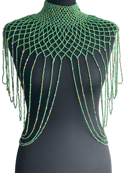 Green Authentic Maasai Zulu Ethnic Beaded Collar Shoulder Body Jewellery - Fatisha Boutique
