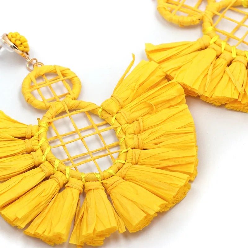 Handmade Bohemian Raffia Statement Earrings for Women - Fatisha Boutique