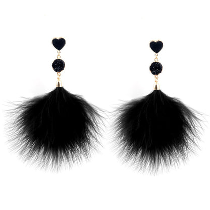 Heart Drop Earrings with Fluffy Pom Pom – Cute & Fun Statement Jewellery - Fatisha Boutique