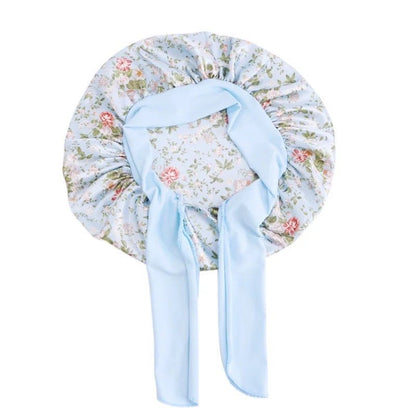 Kids Single Layered Bow Tied Design Printed Satin Silk Bonnet Caps - Fatisha Boutique