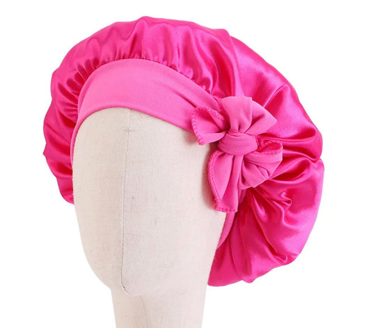 Kids Single Layered Bow Tied Design Satin Silk Bonnet Caps - Fatisha Boutique