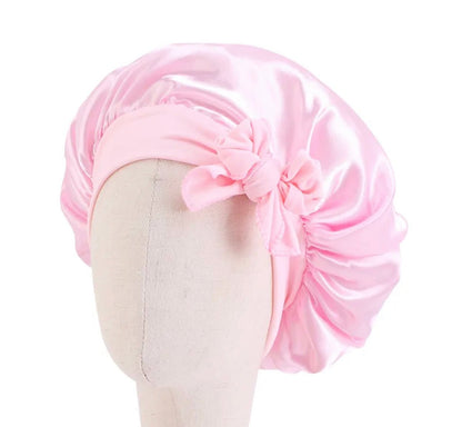 Kids Single Layered Bow Tied Design Satin Silk Bonnet Caps - Fatisha Boutique