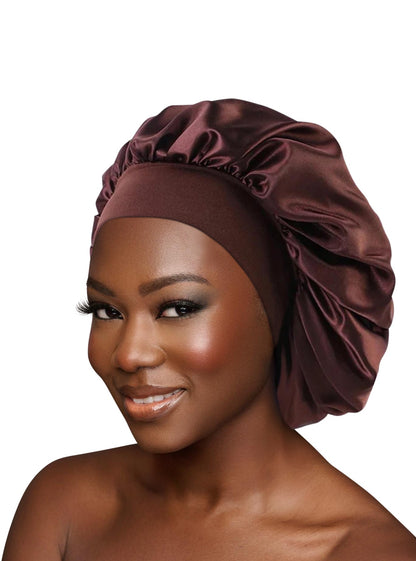 Large Band Satin Silk Single Layered Luxury Bonnet Caps – Stylish Hair Protection for Braids, Locs, and Long Hair - Fatisha Boutique
