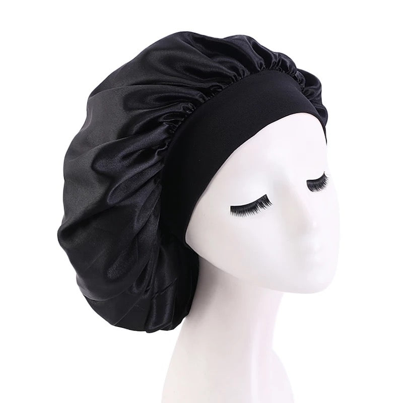 Large Band Satin Silk Single Layered Luxury Bonnet Caps – Stylish Hair Protection for Braids, Locs, and Long Hair - Fatisha Boutique