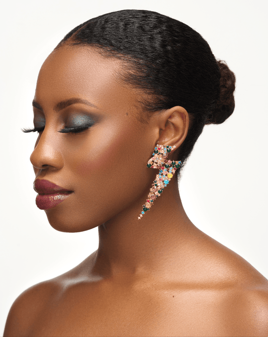 Lightning Bolt Shaped Rhinestone Statement Earrings - Fatisha Boutique