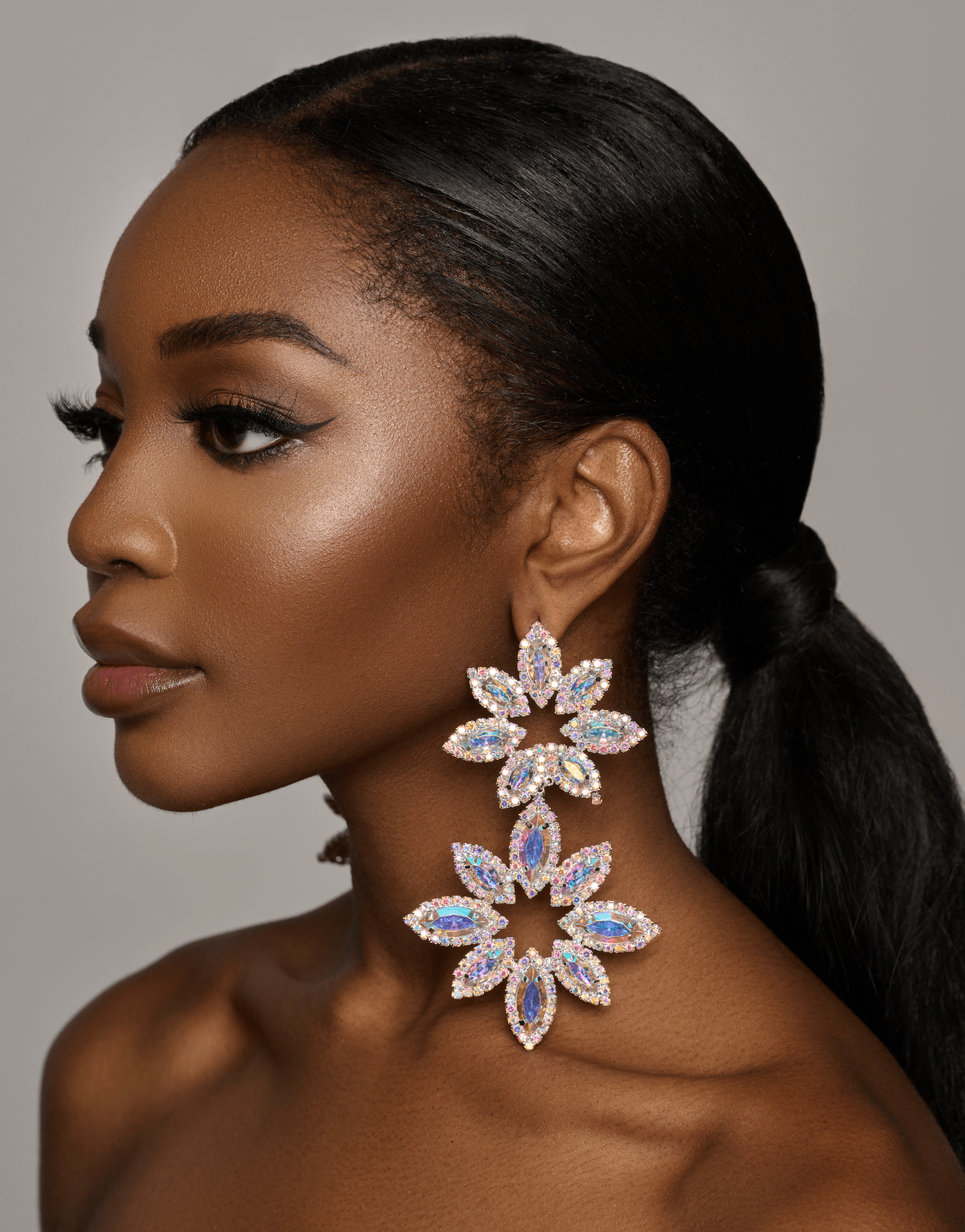Long AB Colours Diamante Rhinestone Daisy Flower Stud Dangle Earrings - Fatisha Boutique