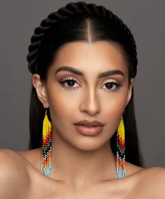 Long Authentic African Ethnic Multicolour Beaded Tassel Dangle Earrings - Fatisha Boutique