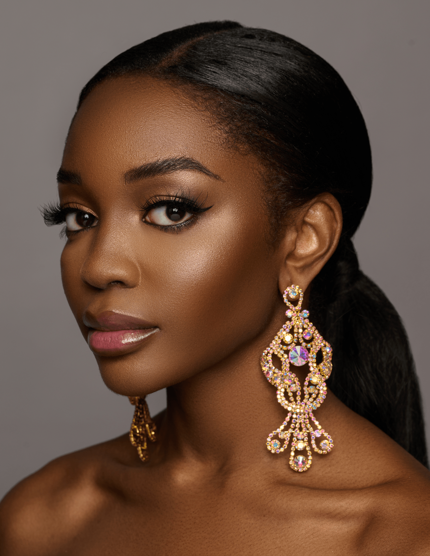 Long Elegant AB Colour Diamante Rhinestone Tassel Teardrop Dangle Earrings - Fatisha Boutique