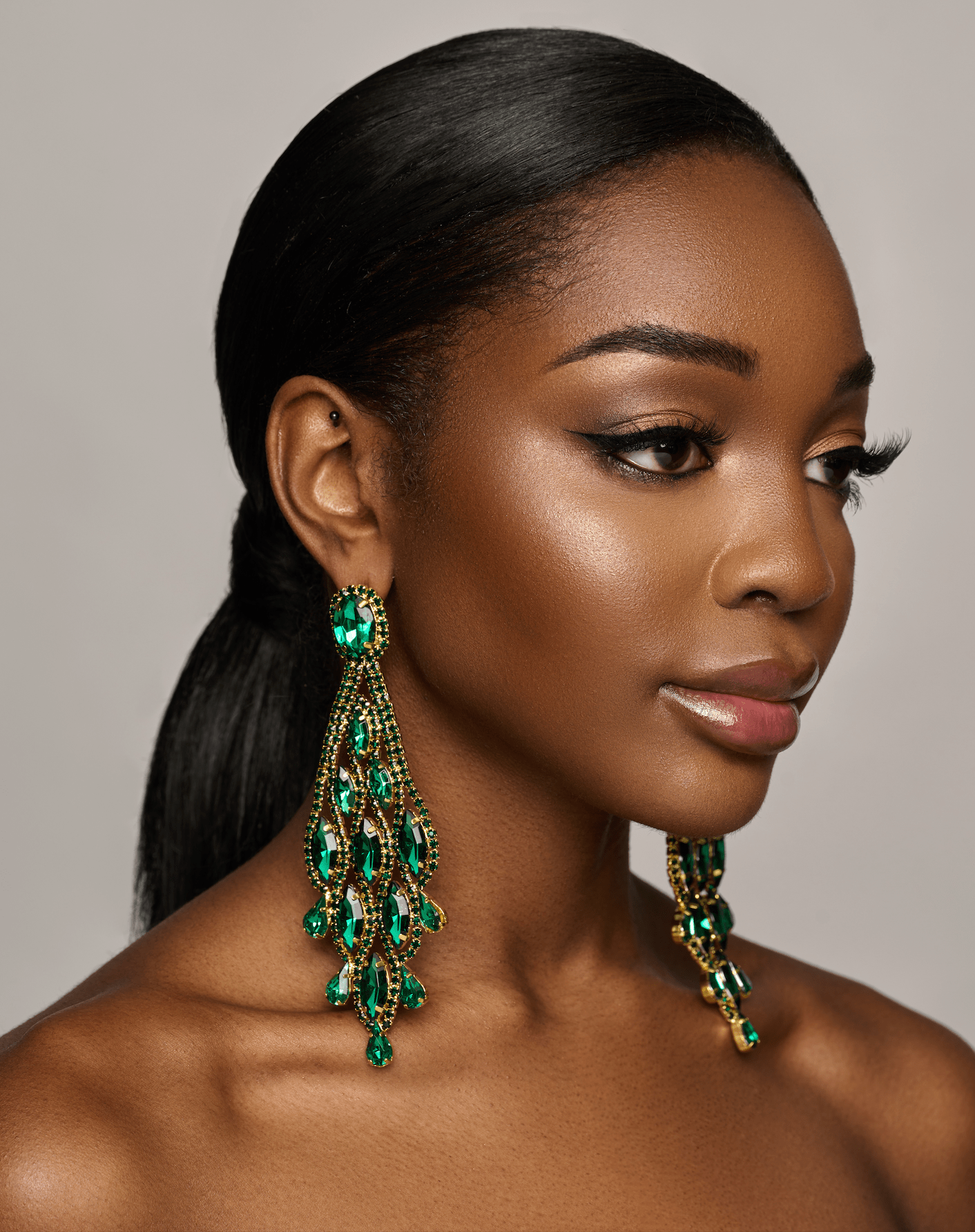 Long Elegant Glamorous Green Diamante Rhinestone Teardrop Tassel Statement Earrings - Fatisha Boutique