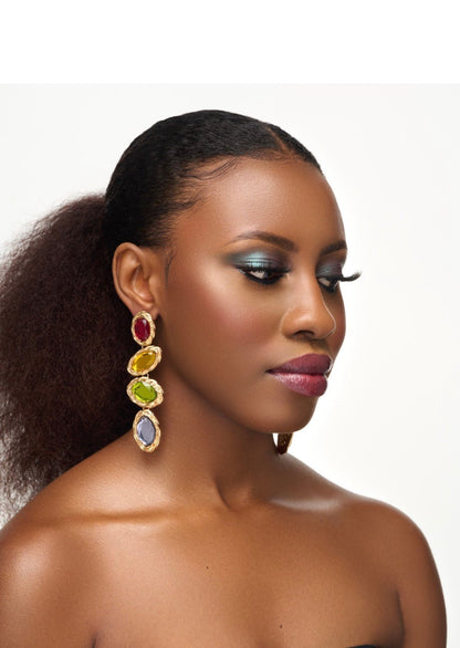 Long Elegant Sparkling Rhinestone Statement Stud Dangle Earrings - Fatisha Boutique