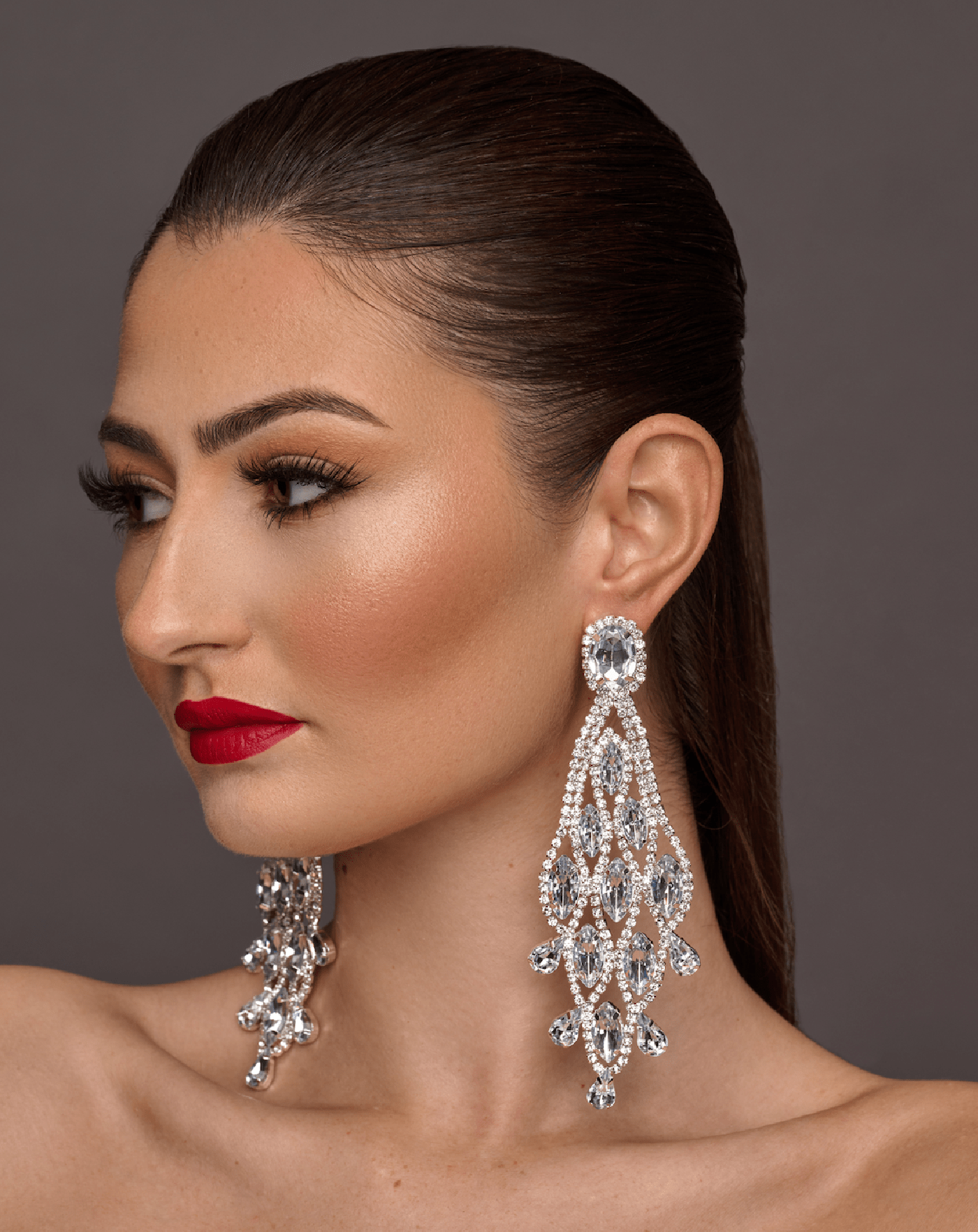 Long Glamorous Diamante Rhinestone Teardrop Tassel Statement Earrings - Fatisha Boutique
