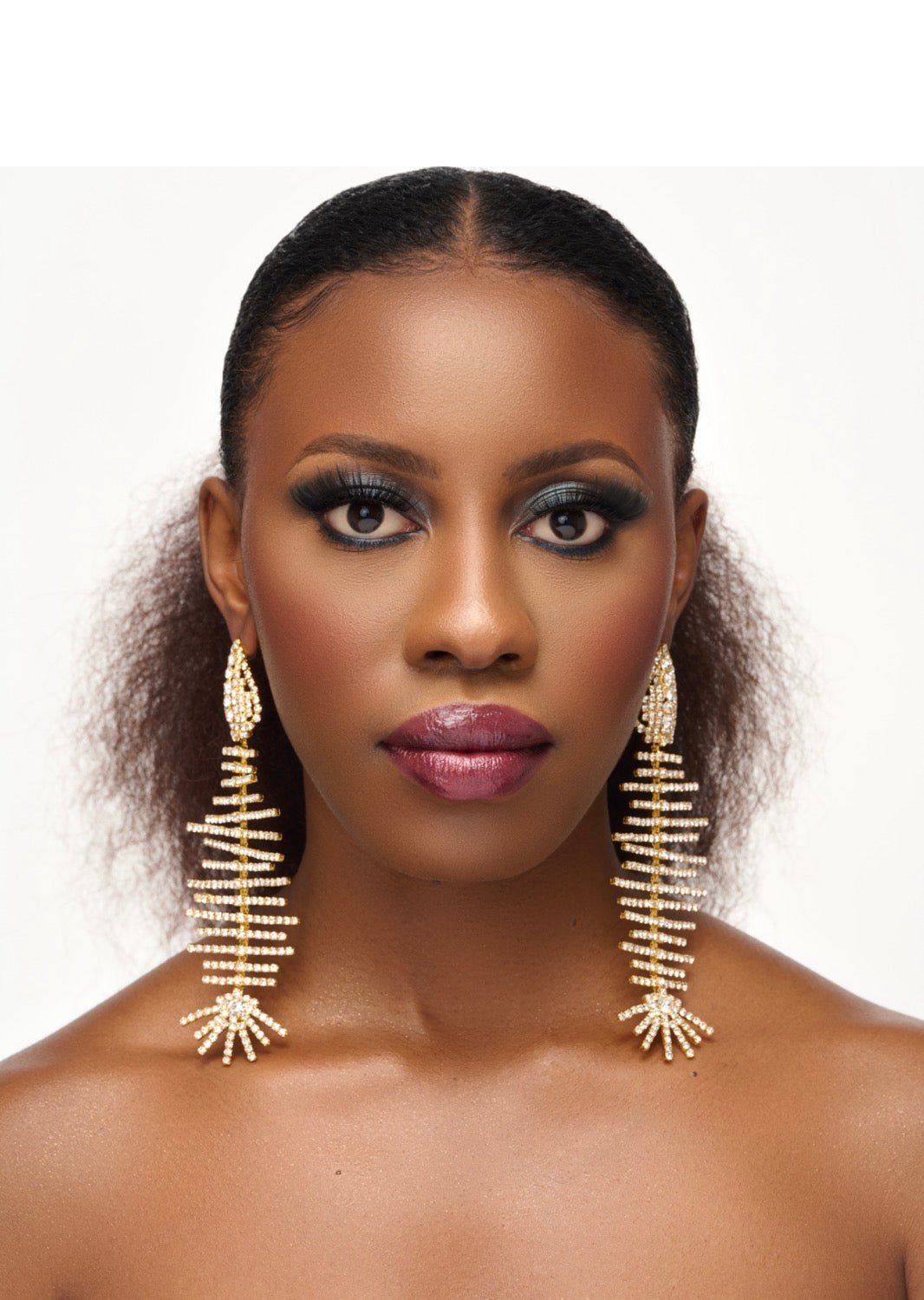 Long Glamorous Fishbone Crystal Rhinestone Drop Dangle Statement Earrings - Fatisha Boutique