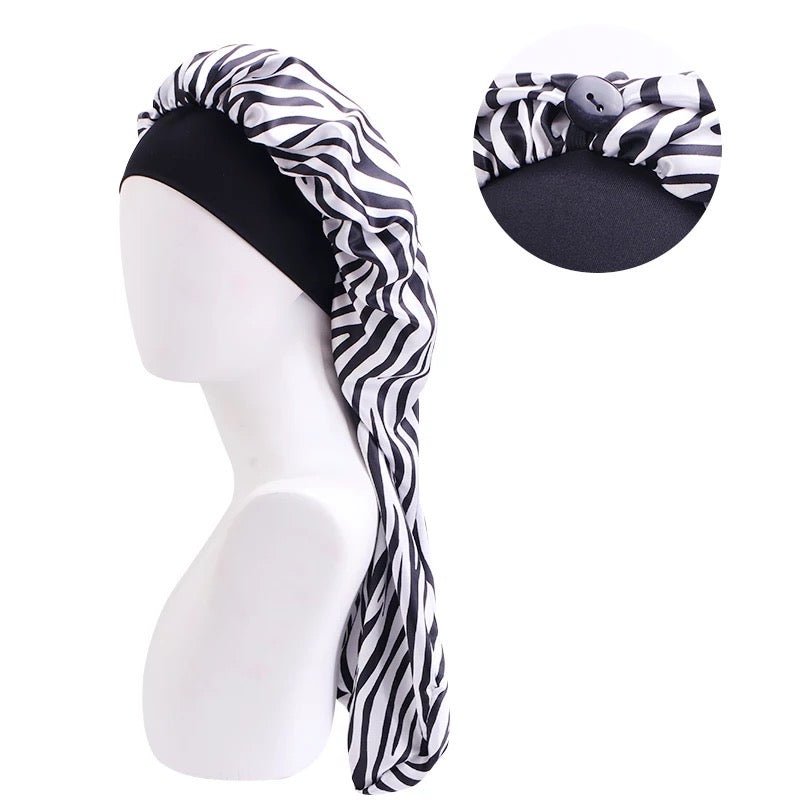 Long Single Layered Satin Silk Stripped Bonnet Caps For Braids And Long Hair - Fatisha Boutique