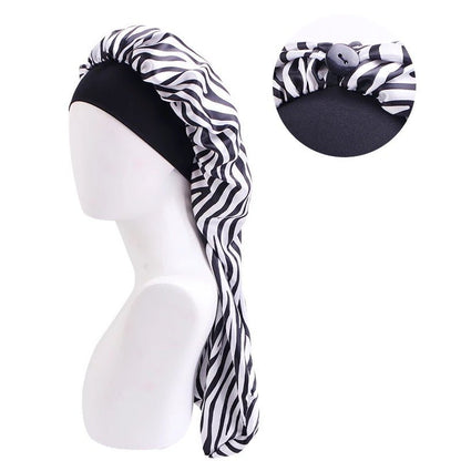 Long Single Layered Satin Silk Stripped Bonnet Caps For Braids And Long Hair - Fatisha Boutique