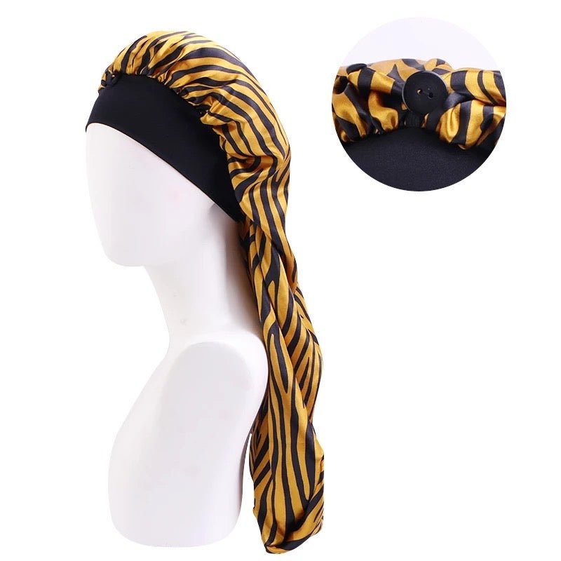 Long Single Layered Satin Silk Stripped Bonnet Caps For Braids And Long Hair - Fatisha Boutique