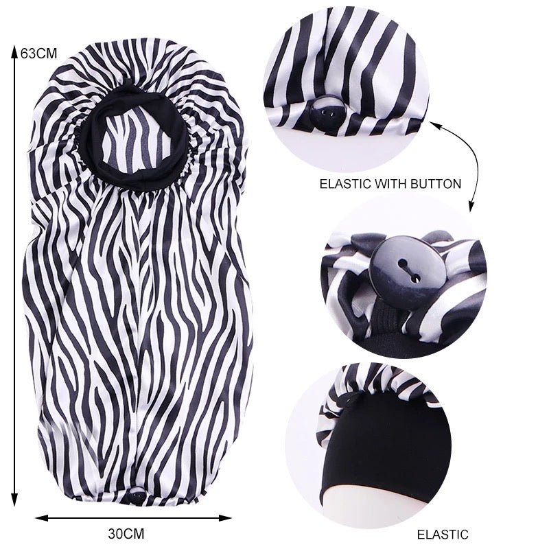 Long Single Layered Satin Silk Stripped Bonnet Caps For Braids And Long Hair - Fatisha Boutique