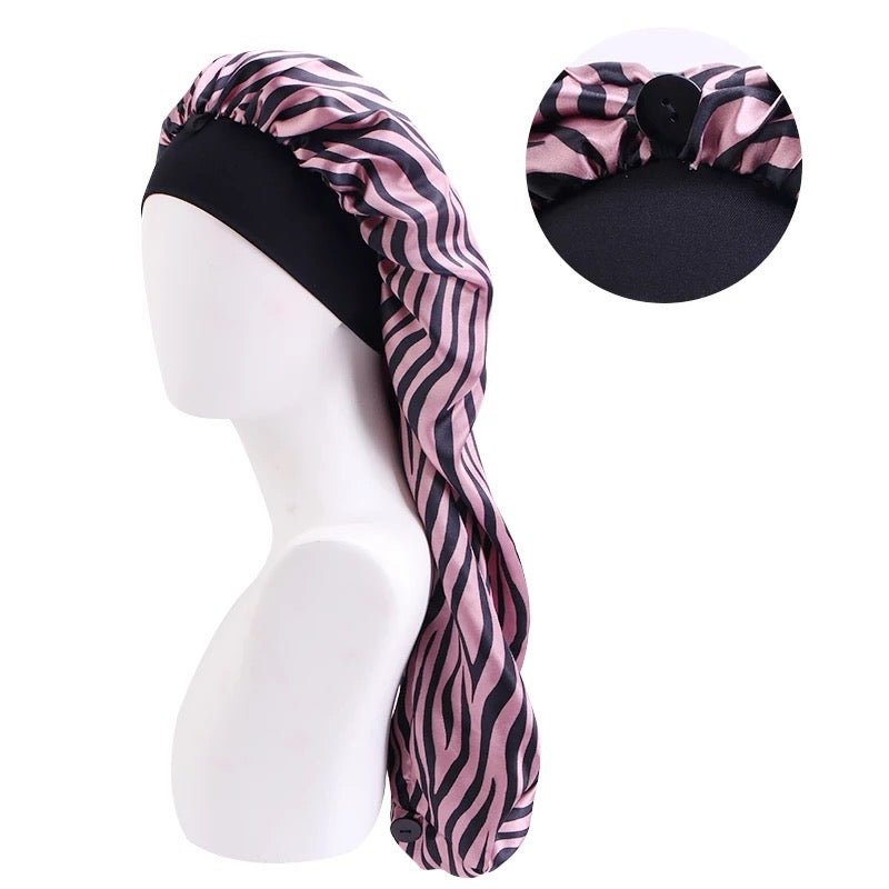 Long Single Layered Satin Silk Stripped Bonnet Caps For Braids And Long Hair - Fatisha Boutique