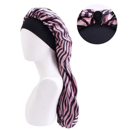 Long Single Layered Satin Silk Stripped Bonnet Caps For Braids And Long Hair - Fatisha Boutique