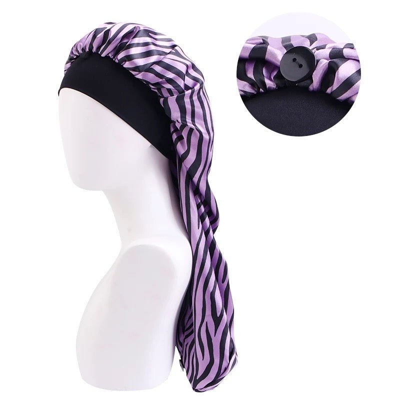 Long Single Layered Satin Silk Stripped Bonnet Caps For Braids And Long Hair - Fatisha Boutique