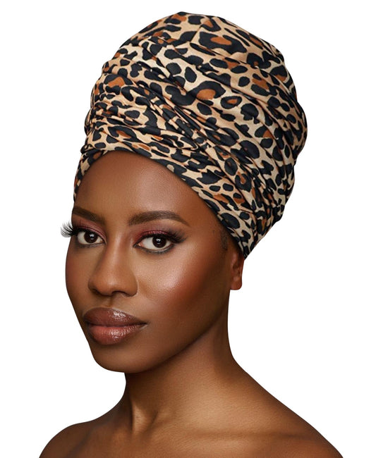 Long Stretch Soft Jersey Animal Print Knit Fabric Turban Head Wrap - Fatisha Boutique